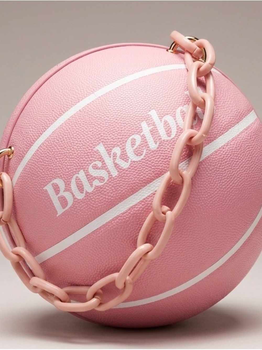 Playful Pink Basketball-Shaped Crossbody Bag with Chunky Chain.